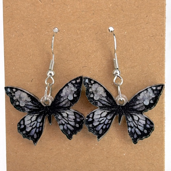 Jewelry - Chic Black Butterfly Drop Earrings - Elegant Acrylic